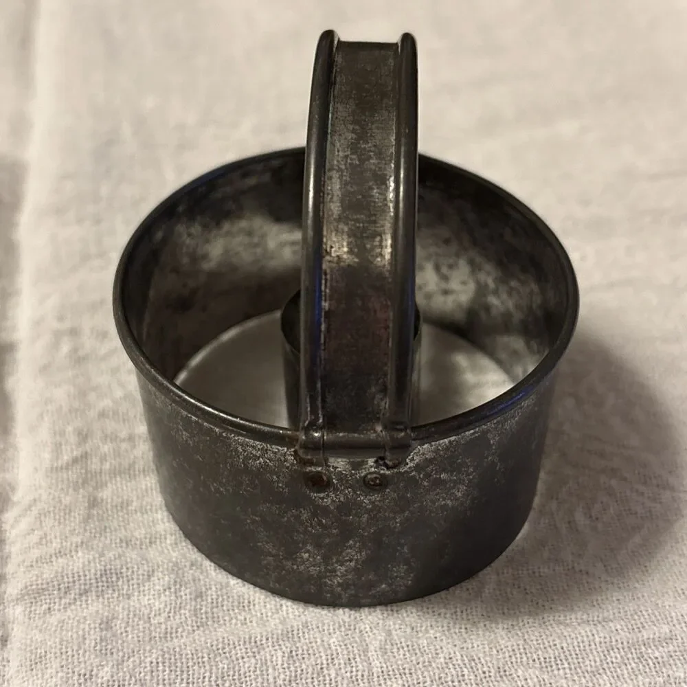 Vintage Primitive Hand Soldered Tin Donut Doughnut Cutter w/Handle 2.5 Inches